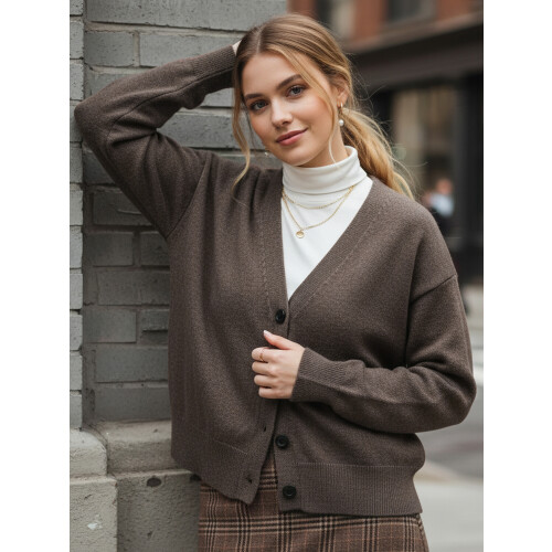 (One Size, Chocolate Color) Γυναικείο Φθινοπωρινό Πουλόβερ με Κουμπιά 2