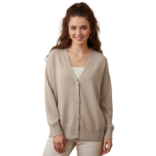 (One Size, Beige) Γυναικείο Φθινοπωρινό Πουλόβερ με Κουμπιά