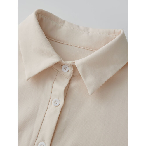 (M, Creamy White) Γυναικείο μίνι φόρεμα κουμπιά, φθινοπωρινό 2