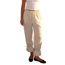 (M, Ivory) Dames capri broek, casual, effen, met strik, elastische tailleband, ruches, bloomerbroek met zakken, trendy streetwear