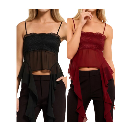 (S, Black) Γυναικεία Διαφανή Δαντελένια και Τιράντες 2