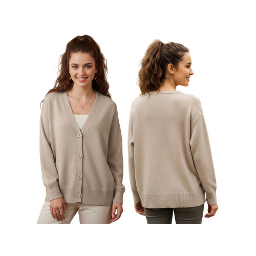 (One Size, Beige) Γυναικείο Φθινοπωρινό Πουλόβερ με Κουμπιά 1