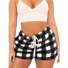 (XL, Black) Short à carreaux femme, coupe décontractée, taille élastique, cordon de serrage et poches, idéal au quotidien.