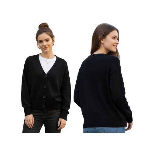 (One Size, Black) Γυναικείο Φθινοπωρινό Πουλόβερ με Κουμπιά 1