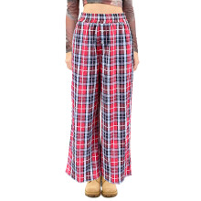 (M, Red) Damesbroek met ruitpatroon en wijde pijpen, modieus, veelzijdig, casual, losse pasvorm, elastische tailleband