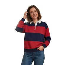 (M, Red) Sweat-shirts à col revers pour femmes, manches longues, rayures contrastées, coupe ample, style streetwear