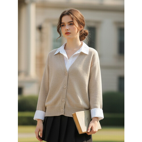 (One Size, Beige) Γυναικείο Φθινοπωρινό Πουλόβερ με Κουμπιά 2