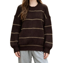 (M, Dark Brown) Suéteres de gran tamaño para mujer, jerseys de manga larga con cuello redondo y rayas, tops holgados.