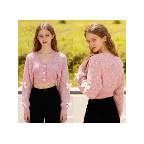 (S, Pink) Γυναικεία ζακέτα με και φθινόπωρο 1