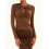 (S, Dark Brown) Women's Spring Summer Basic Tops Long Sleeve Solid Color Slim Fit Twist Knot Front Blouse 2
