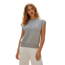 (M, Gray) Tops florales de punto para mujer, camisas holgadas de cuello redondo de color liso a la moda de verano