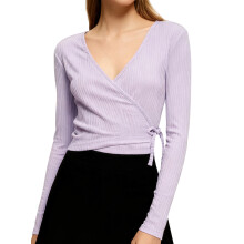 (L, Light Purple) Camiseta elegante de manga larga con cuello en V para mujer, lisa, para otoño, ropa de calle