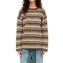 (L, Multicolor) Hauts femme à manches longues, col rond, coupe ample, en maille rayée, idéaux pour l'automne et les sorties.