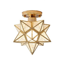 Elegant Geometric Pentagram Semi Flush Mount Ceiling Light Fixture with Gold E27 Frosted Glass
