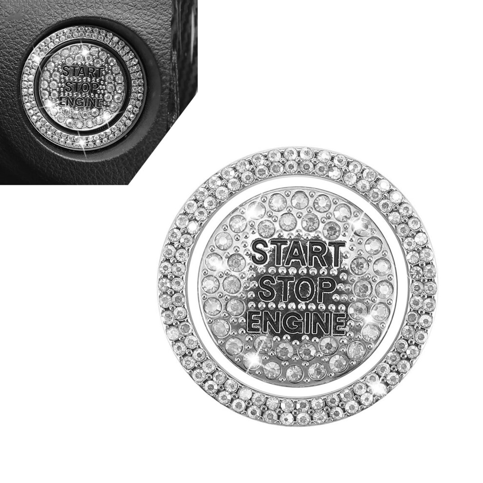 Car Bling Accessories Set Of 2 Rhinestone Ignition Switch Covers, Luxury Sparkling Start Button Trim White 9771547189152