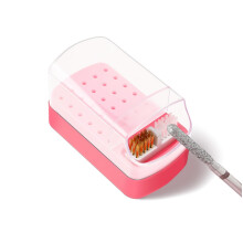 2 in 1 Nail Drill Bits Holder and Organizer, 30 Holes Storage Box with Cleaning Brush, Pink Manicure Tools