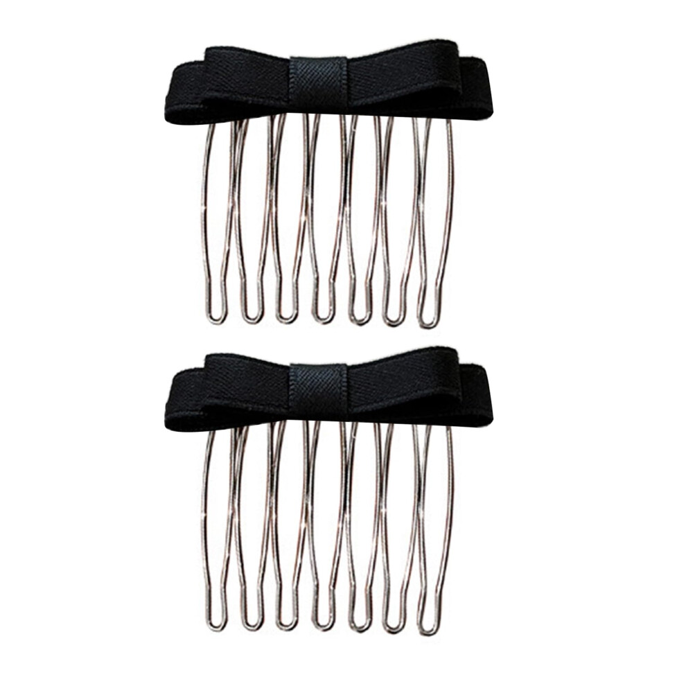 Elegant Bowknot Hair Comb for Women Korean Style Ribbon Hairpin Black Secure Grip