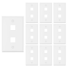 2 Port Ethernet Keystone Wall Plate UL Listed 10 Pack, White Single Gang for RJ45 Inserts