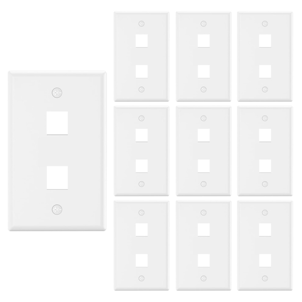 2 Port Ethernet Keystone Wall Plate Ul Listed 10 Pack, White Single Gang For Rj45 Inserts 9169991210971