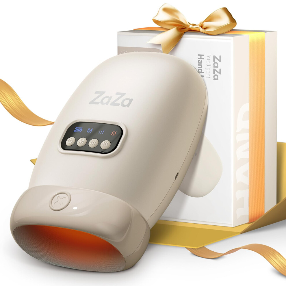 Beige Hand Massager With Heat Therapy And Air Compression For Carpal Tunnel And Finger Pain Relief,