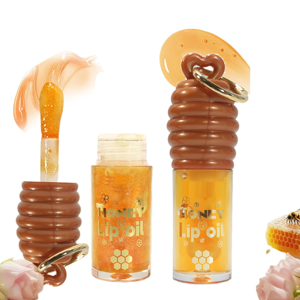 Honey Lip Oil Set for Chapped Lips, Hydrating Lip Gloss with Plumping Shimmer and Overnight