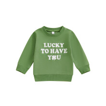 (3-4 Years, Green) Moletom infantil trevo e letras Dia da Irlanda, gola redonda, mangas longas. Roupa fofa para bebês e crianças.