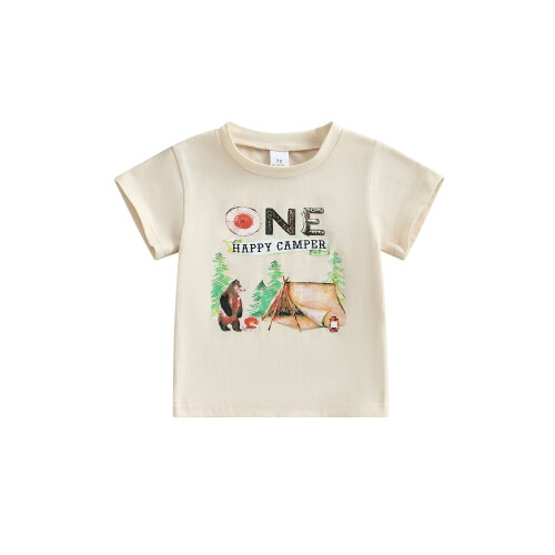 (12-18 Months, Beige) Καλοκαιρινό T-shirt για στρογγυλή λαιμόκοψη