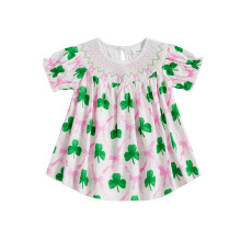 (12-18 Months, Green) Gyerek lányka ruha, rövid ujjú, kerek nyakú, masni, lóheremintás, patchwork nyári ruha ruhák