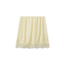 (S, Yellow) Elegante satijnen minirok voor dames, effen kleur, kanten afwerking, ideaal voor feestjes en dagelijks gebruik.