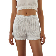 (XL, White) Weiße Rüschenshorts für Damen, einfarbig, elastischer Bund, gestuft, sommerliche Freizeitshorts