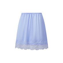 (S, Sky Blue) Elegante satijnen minirok voor dames, effen kleur, kanten afwerking, ideaal voor feestjes en dagelijks gebruik.