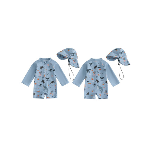 (12-18 Months, Blue) Παιδικό Μαγιό για με Σκούφο 1