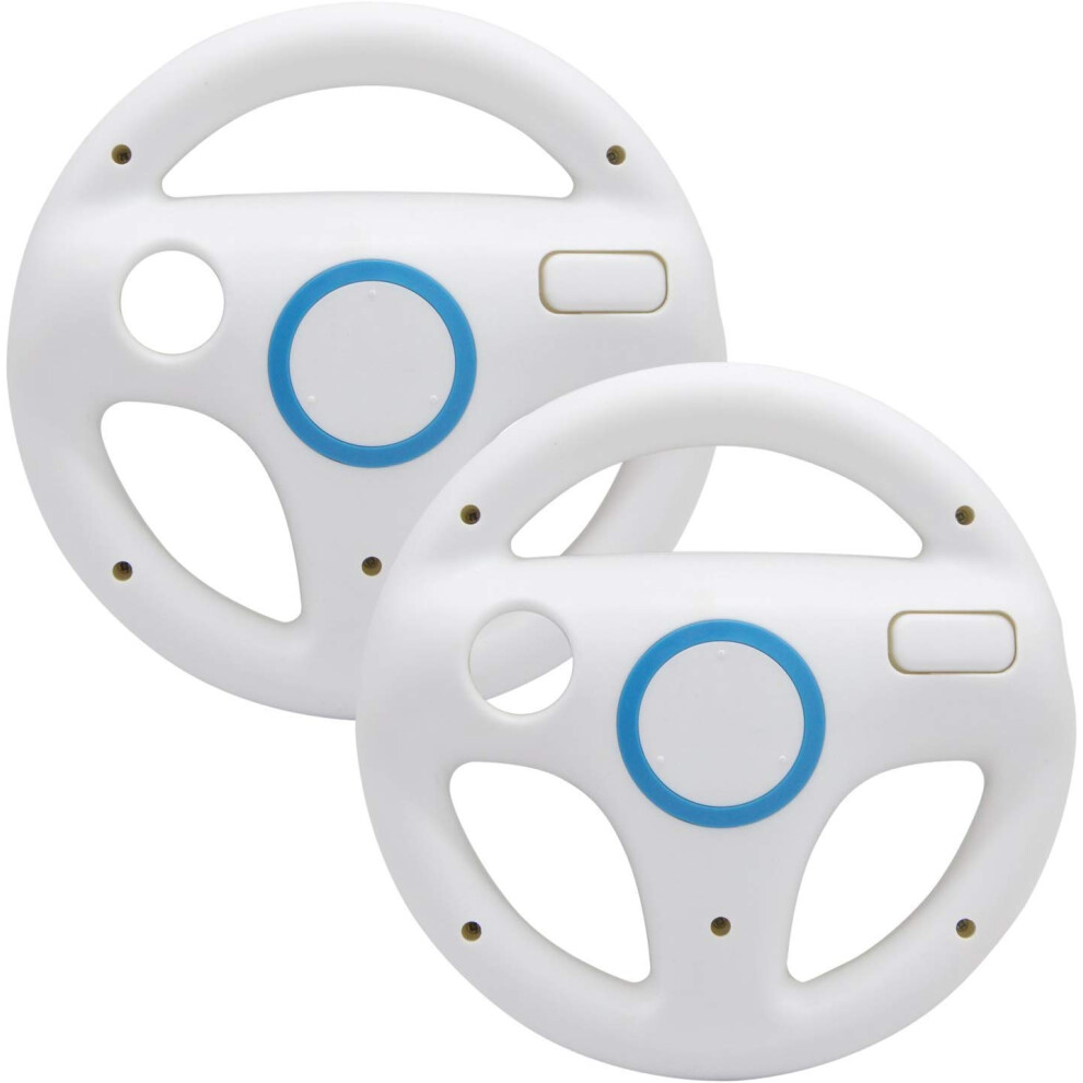 Steering Wheel 2 Pack For Nintendo Wii Mario Kart, Ergonomic Design, Dual Player Racing White 9771547190431