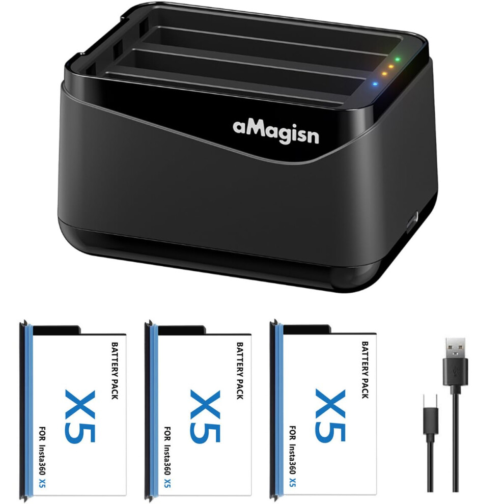 Triple Battery Charging Kit With Fast Charge And Sd Card Storage (Charger+3 Batteries) For Insta360 X5 9771547190615