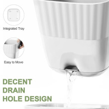 Flower Pots 6 Inch, 5 Pack Square Plant Pots with Drainage Holes and Connectiong Saucer Tray, for Indoor Outdoor
