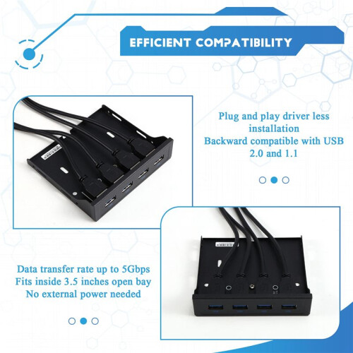 USB 3.0 4Port Front Panel USB3.0 3.5 Inch Floppy Front Panel Internal Bracket Adapter for Desktop 3.5 Inch Floppy Bay 2