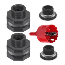 Kit de Montaje de Mamparo para Barril de Lluvia de 2 Piezas con Tapones y Herramienta de Sierra Perforadora, Kit de Conector de Espiga de PVC de 1