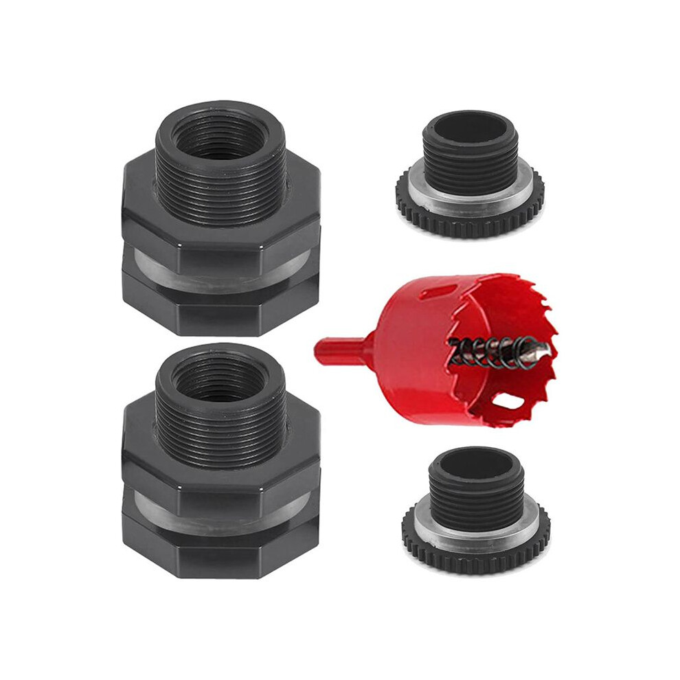 2 Pcs Rain Bulkhead Fitting Kit With Plugs And Hole Saw Tool, 1 Inch Pvc Spigot Connector Kit For Rain Barrels 6132795459832
