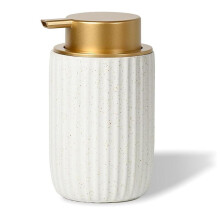 Dispensador de Jabón de Espuma de Cerámica Blanca Mate Moteada, Bomba Rellenable de 350 Ml con Tapa Dorada, Elegante Dispensador de Espuma