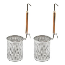 Colador de Pasta de Acero Inoxidable, 2 Piezas, Colador de Fideos y Albóndigas con Mango de Madera, Cestas para Colar Fideos y Pasta