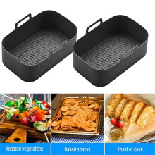 2Pcs Silicone Pot for Air Fryer Foldable Basket Air Fryer Rack with Handles Black