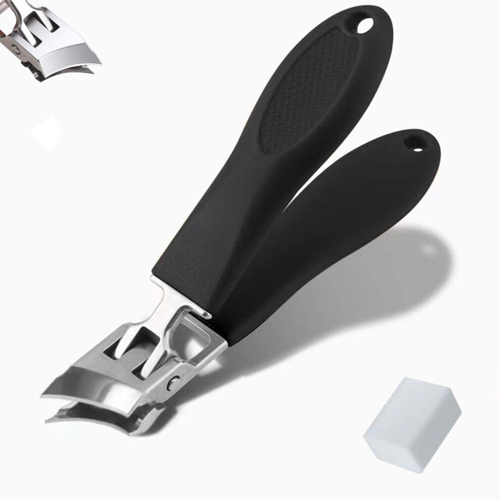 Black Nail Clippers For Thick Nails With Wide Jaw Opening, Antisplash, Angled Blade For Seniors (Black)