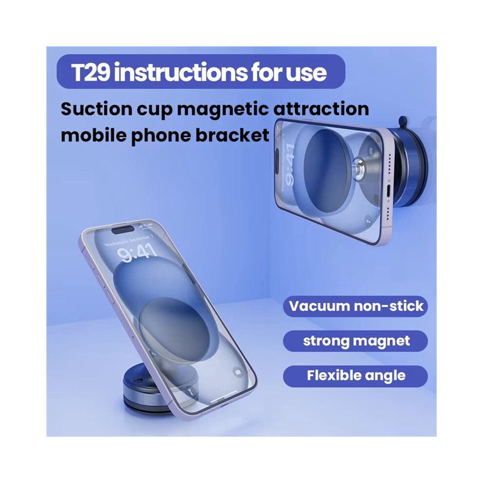 Vacuum Suction Cup For Car Phone Holder 360 Rotation Magnetic Bracket Smartphone Stand For Car Home Kitchen Black 4712869986949