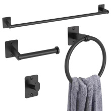Toilet Roll Holder and Towel Rail Set, Gypie 4 Pieces Black Bathroom Accessories Set, Metal Bathroom Hardware Set Includes 24″ Black Towel Rail