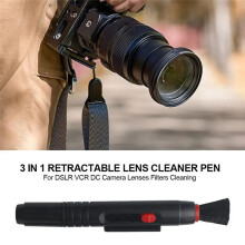 3 in 1 Kit Lens Cleaner Pen Dust Cleaner for DSLR VCR Camera Lenses Filters Cleaning Retractable Black Brush