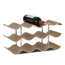 Wood Wine Rack 12Bottle Freestanding Countertop Holder with Stylish Wavy Design for Kitchen or Bar