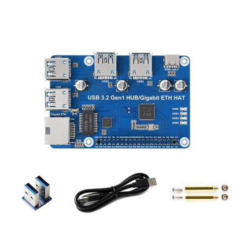 Waveshare per Raspberry Pi Scheda di Espansione HUB USB HUB USB 3.2 Gen1 Gigabit ETH HAT Driver-Free per Raspberry Pi 4