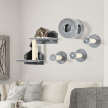 PawHut 5 PC Wall-Mounted Cat Tree Furniture Perch House Scratching Post Grey
