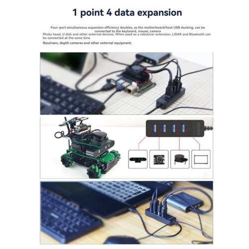 4-Port High-Speed USB 3.0 Hub 30CM USB Splitter Adapter, Expansion Dock for Fast Data Transfer, Multi-Device Support 2