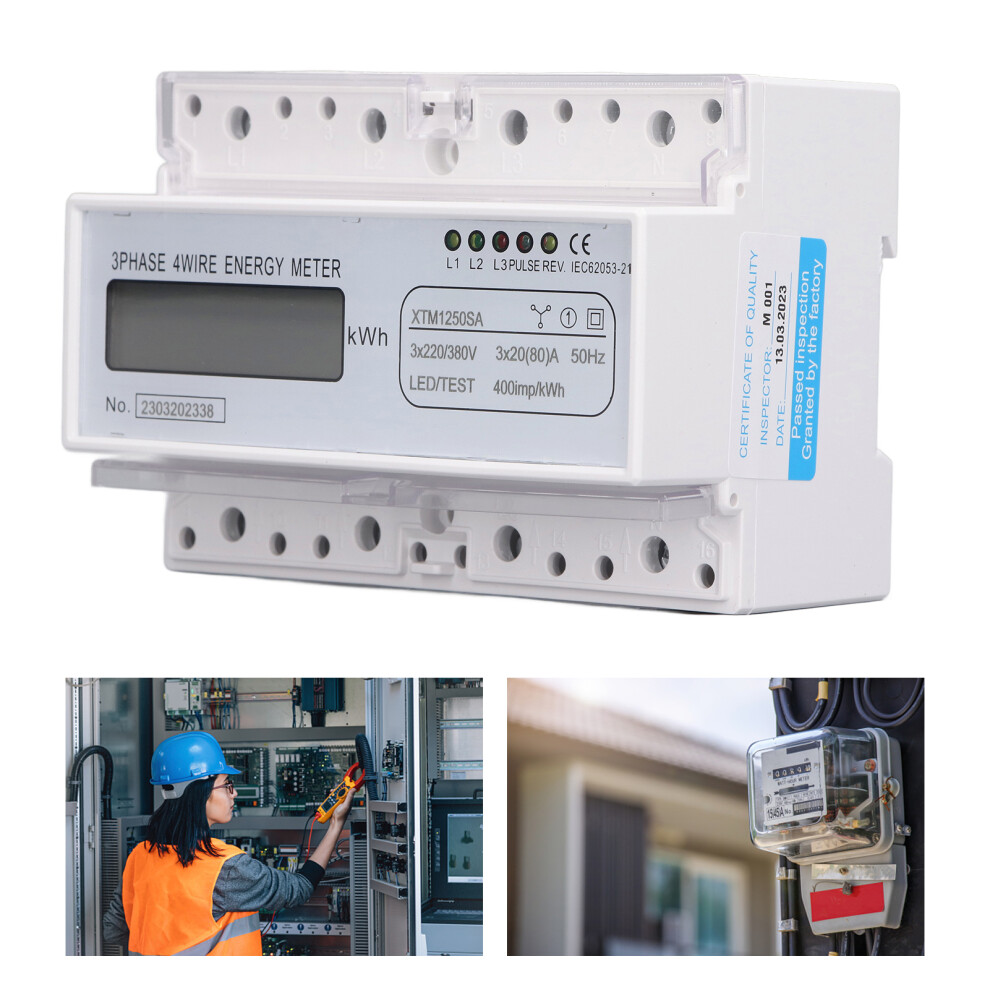 7 Digit Lcd 3 Phase 35Mm Din Rail Energy Meter 3X20(80)A 5041388942457